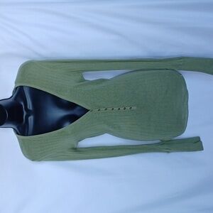 Aphorism by Anthropologie Khaki Green Button Front Sweater/sz M, 18" PTP, 28" Lg